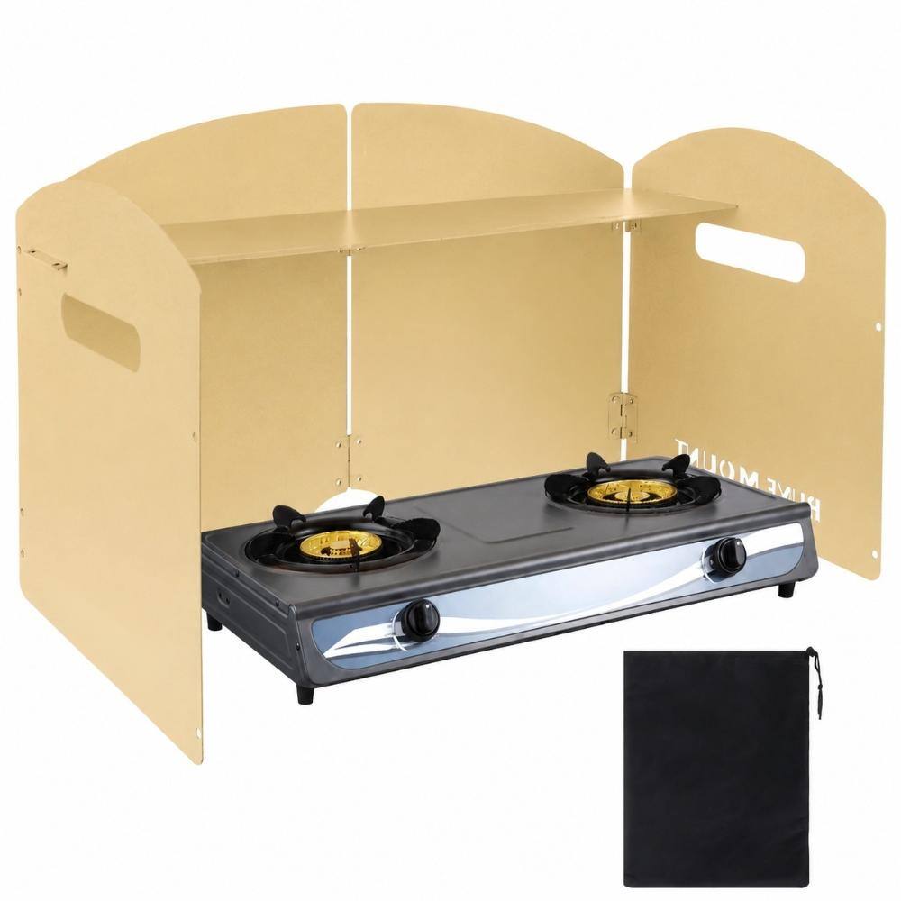 LOKWT 4-Panel Khaki Camp Stove Windscreen with Storage Bag, Heat-Resistant Folding Windshield for Outdoor Cooking