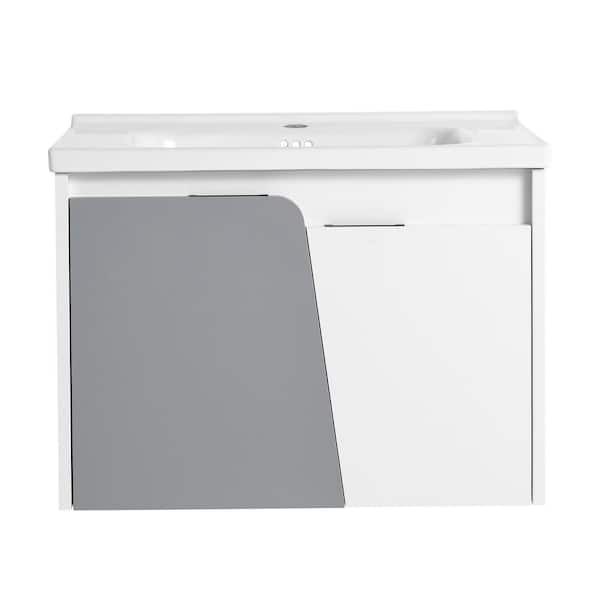 Boosicavelly 27.80 in. W x 18.50 in. D x 20.70 in. H Single Sink Wall Mounted Bath Vanity in White with White Ceramic Top