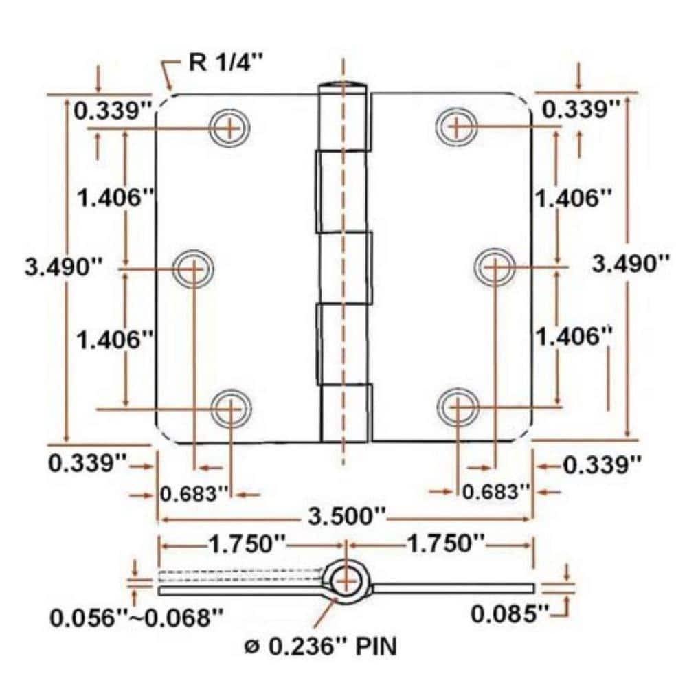 Satin Nickel 3.5" Steel Door Hinges with Screws, 3-Pack
