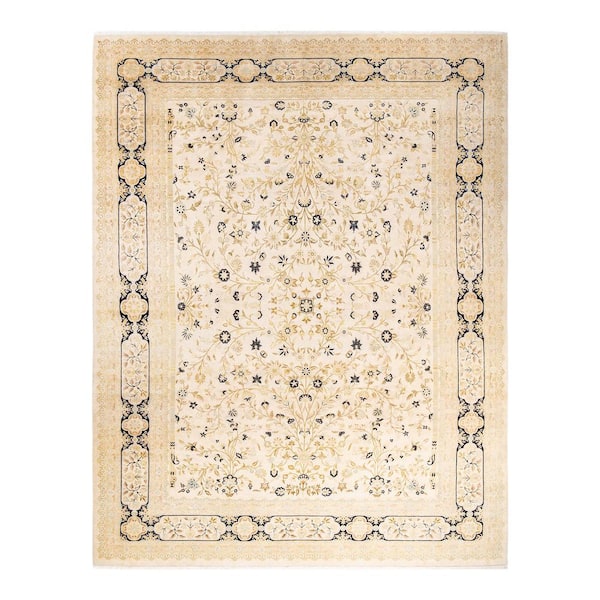 Mogul Ivory 9 ft. x 12 ft. Oriental Wool Indoor Area Rug