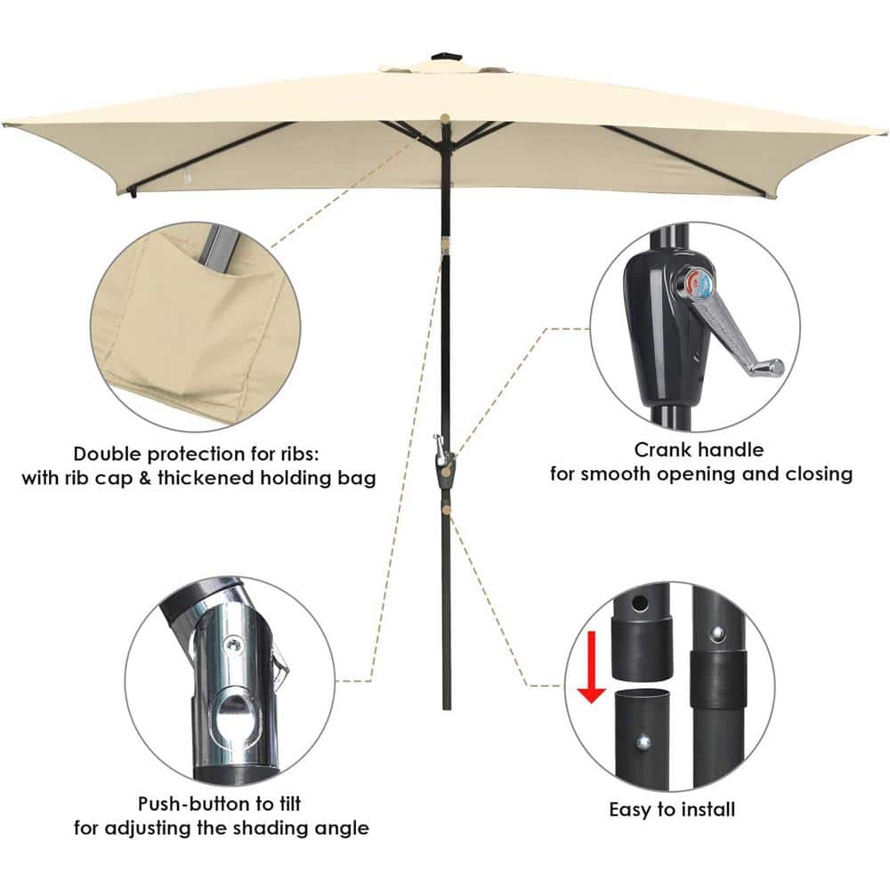 10x6.5 ft Beige Cantilever Patio Umbrella with Solar LED Lights