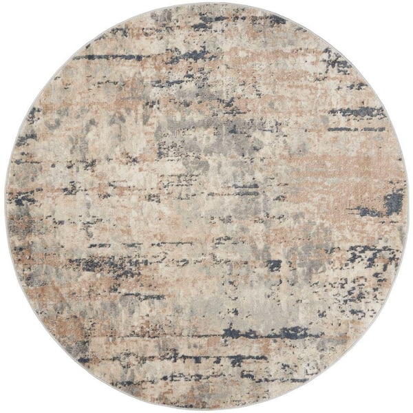 Concerto Beige/Grey 4 ft. x 4 ft. Abstract Contemporary Round Area Rug