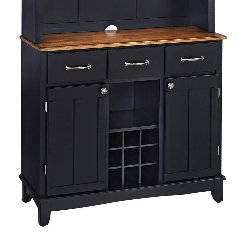 Black and Oak Wood 47" China Cabinet with Plexiglass Doors