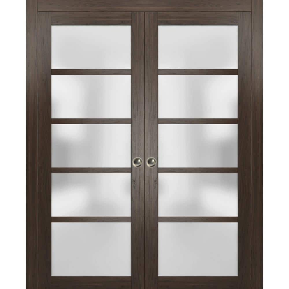 Assemble Required 60 in. x 96 in. 2-Panel Chocolate Ash Finished Solid MDF Sliding Door with Hardware price history on PriceWatchPro