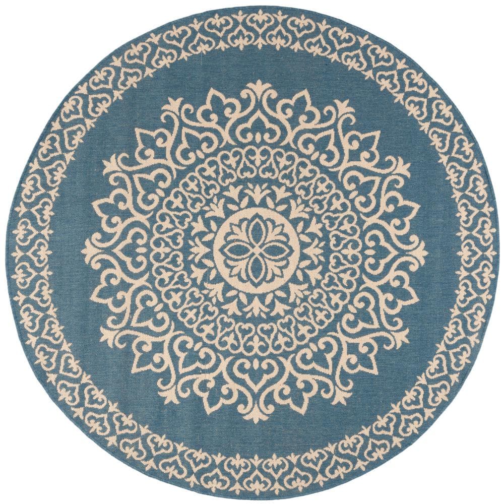 SAFAVIEH Beach House Cream/Blue 7 ft. x 7 ft. Round Medallion Indoor