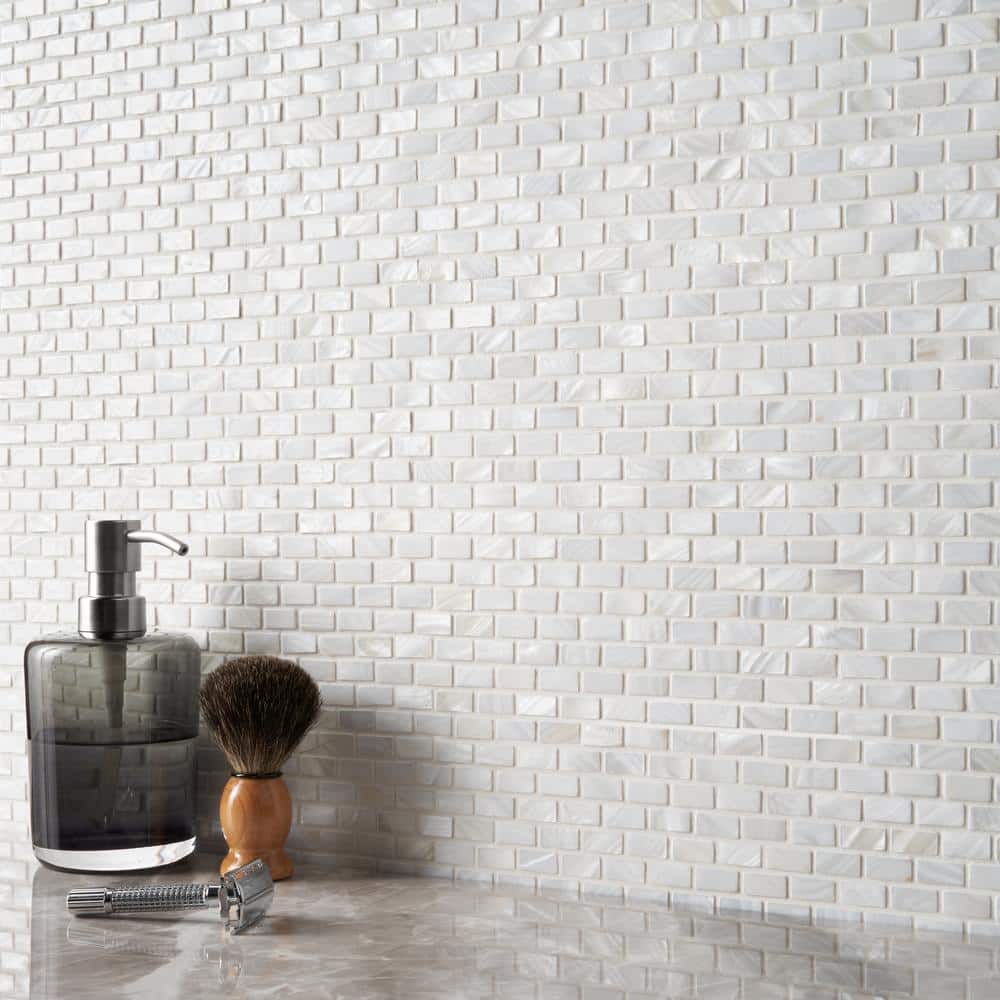 White Mother of Pearl Seashell Brick Mosaic Wall Tile