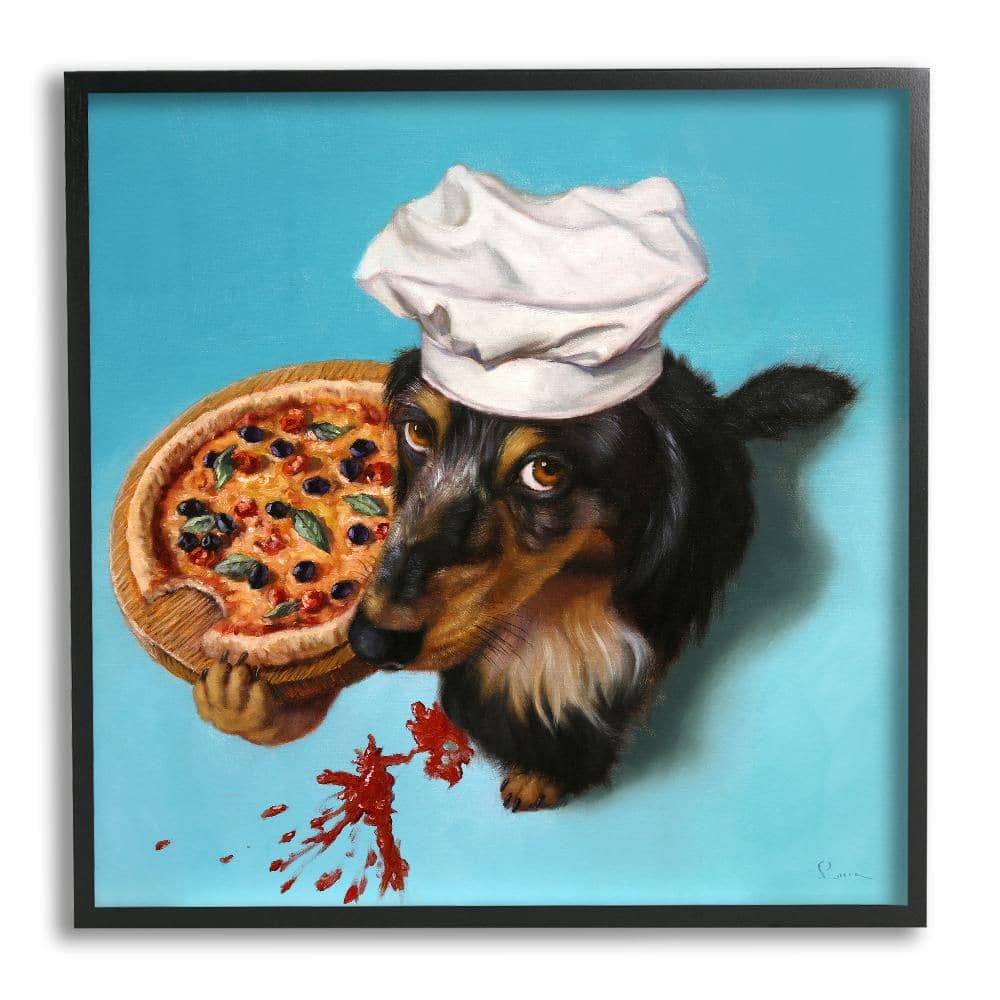 Dog Chef Pizza Bite Portrait by Lucia Heffernan 1-Piece Black Framed Animal Giclee Art Print 24 in. x 24 in. price history on PriceWatchPro