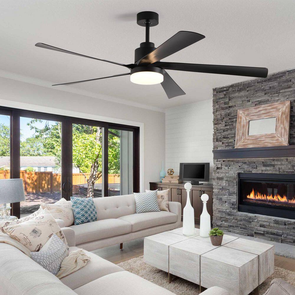 65 in. Black Reversible DC Downrod Mount Standard Ceiling Fan with Remote Control, Dimmable LED 6 Wind Speeds price history on PriceWatchPro