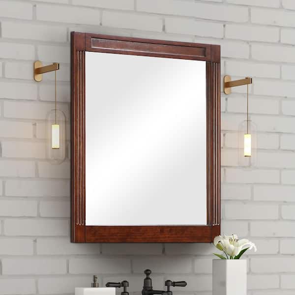 24 in. W x 29 in. H Rectangular Wood Framed Wall Bathroom Vanity Mirror in Dark Cherry