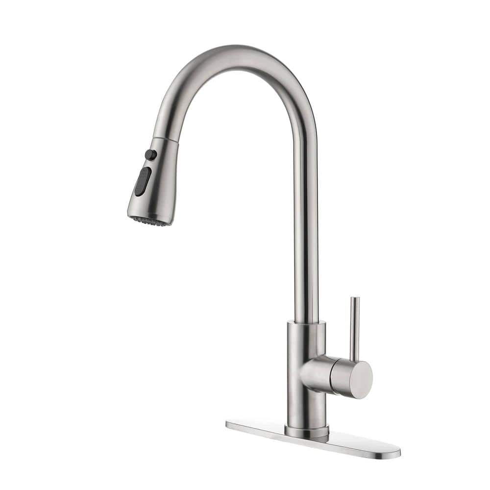 Single Handle Pull Down Sprayer Kitchen Faucet with Advanced Spray 304 Stainless Steel Modern Taps in Brushed Nickel -  FLG, DD-0048-BN