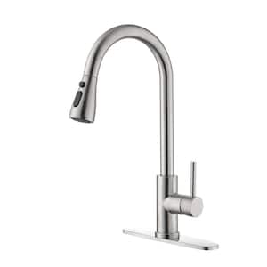 Single Handle Pull Down Sprayer Kitchen Faucet with Advanced Spray 304 Stainless Steel Modern Taps in Brushed Nickel