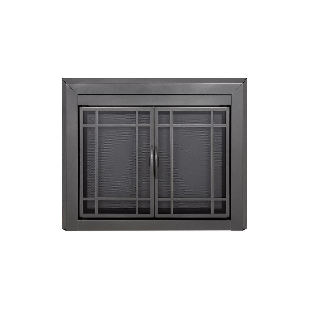 Pleasant Hearth Easton Small Gunmetal Glass Fireplace Doors