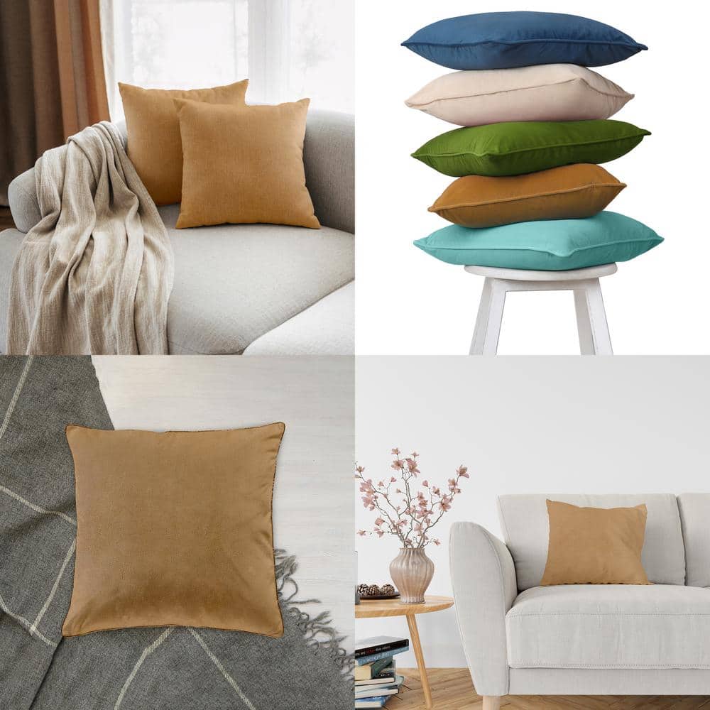 Mocha Velvet 20" Square Hypoallergenic Throw Pillow Set