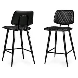 Raya 16 in. Black Metal Contemporary Counter Height Stool in Vegan Faux Leather (Set of 2)