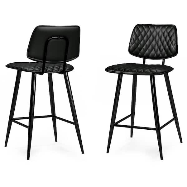 Simpli Home Raya 16 in. Black Metal Contemporary Counter Height Stool in Vegan Faux Leather (Set of 2)