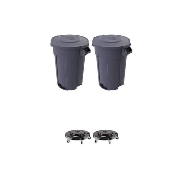 32 Gal. Grey Vented Trash Can with Domed Lid and Trash Can Dolly with Wheels Combo (2-Pack)