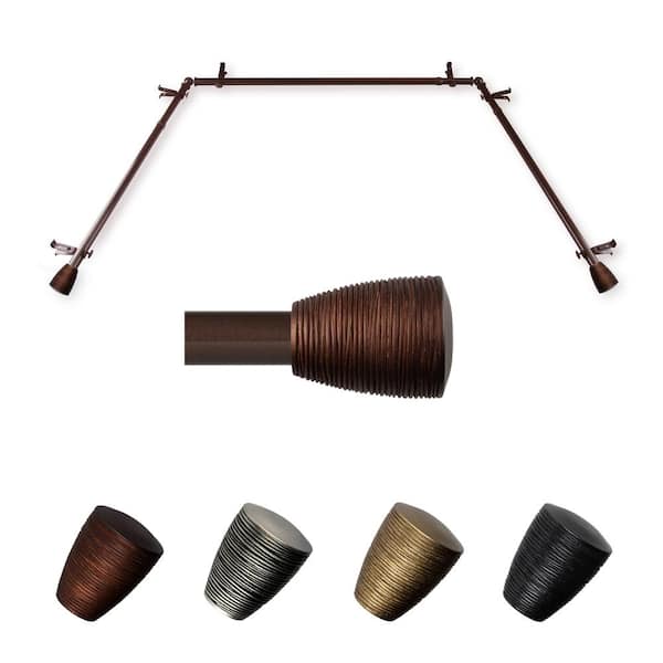 EMOH Senna 20-36 in. sides, 38-72 in. center Adjustable Bay Window Curtain Rod 13/16 in. in Cocoa with Finial