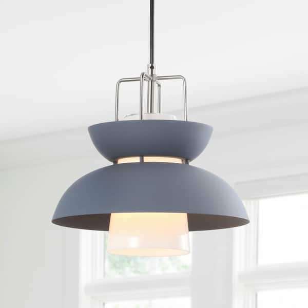 Paul 11 in. 1-Light Gray Farmhouse Metal LED Pendant