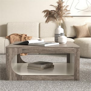Janus 34.8 in. Knotty Gray Oak with Ivory Square Wood Top Coffee Table