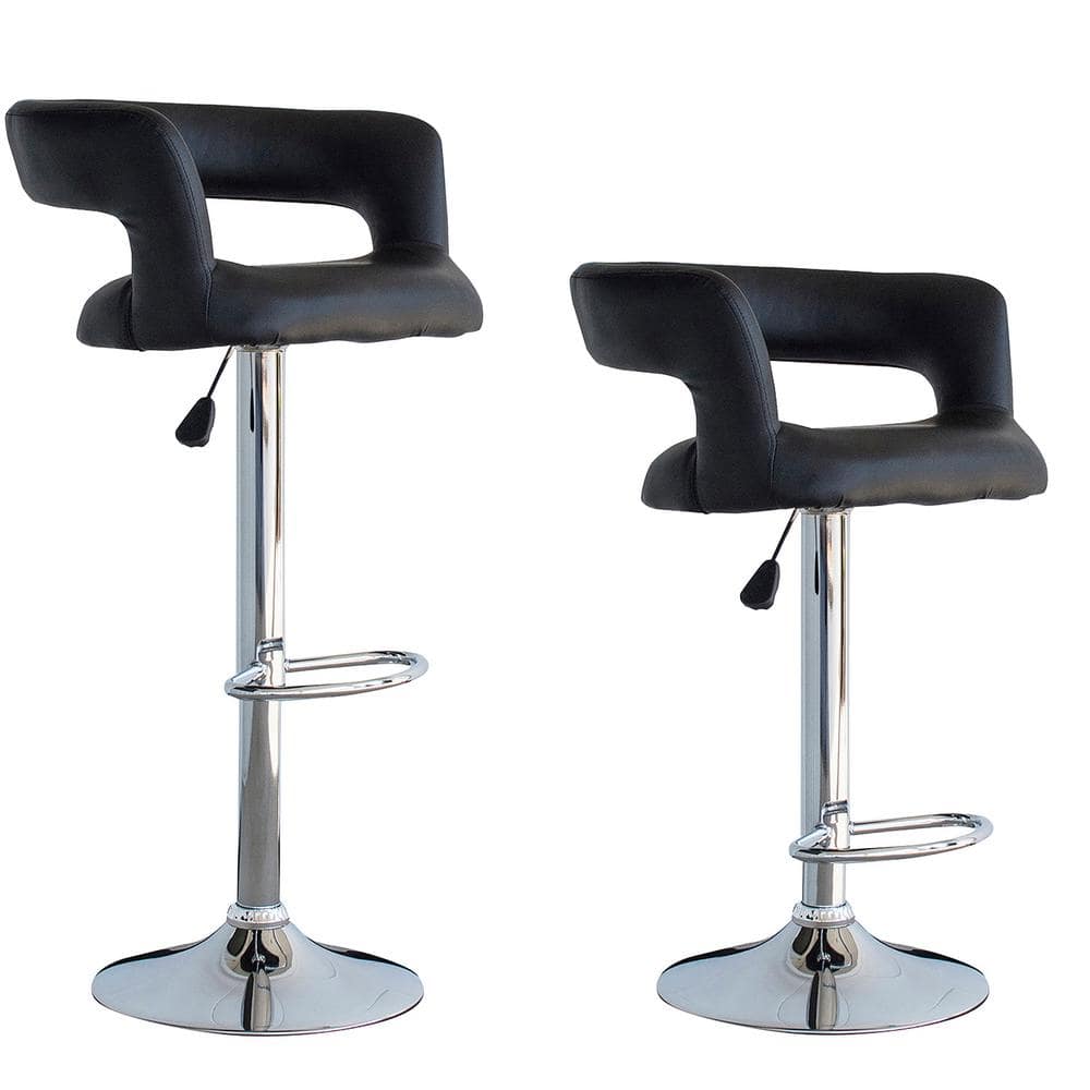 Sleek Chrome and Black Leather Adjustable Swivel Bar Stool