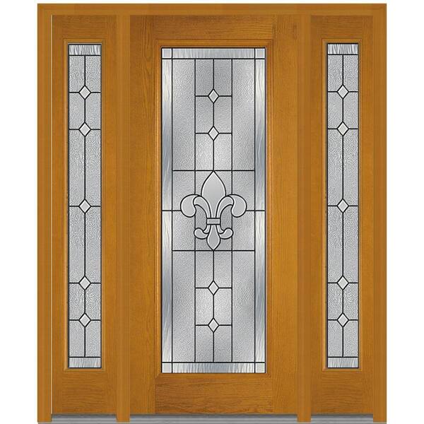 MMI Door 60 in. x 80 in. Carrollton Right-Hand Full Lite Decorative Stained Fiberglass Oak Prehung Front Door with Sidelites