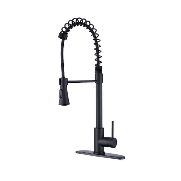 Fapully Single Handle Commercial Modern Spring High Arc Pull Down Sprayer Kitchen Faucet, Kitchen Sink Faucet in Matte Black