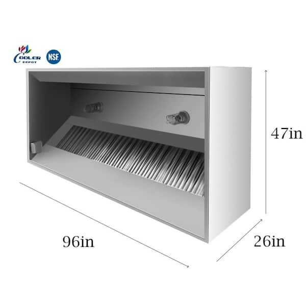 8 ft. W Ducted Commercial Kitchen Range Hood in Stainless Steel