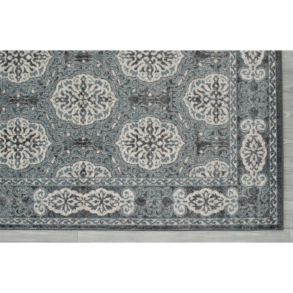 Contemporary Oriental Blue Runner Rug 2'6" x 10'3", Easy-Care Synthetic