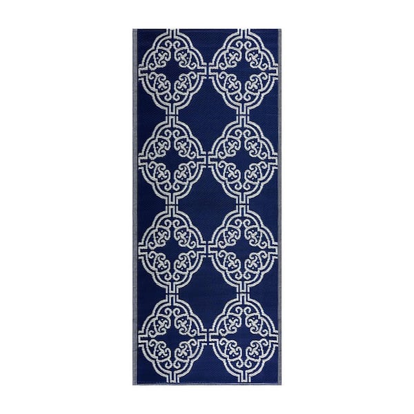 Marrakesh Navy Creme 2 ft. 3 in. x 6 ft. Reversible Recycled Plastic Indoor/Outdoor Area Rug