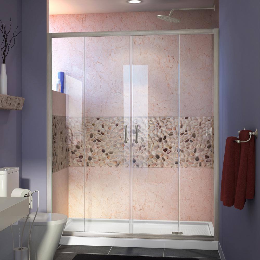 Visions 60 in. W x 32 in. D x 74-3/4 in. H Semi-Frameless Shower Door in Brushed Nickel with White Base Right Drain price history on PriceWatchPro
