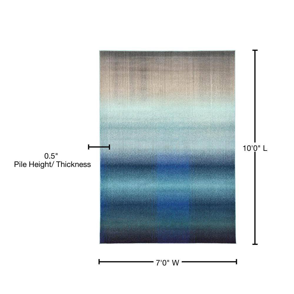 Blue Ombre Low Pile Stain-Resistant Area Rug, 7x10 ft