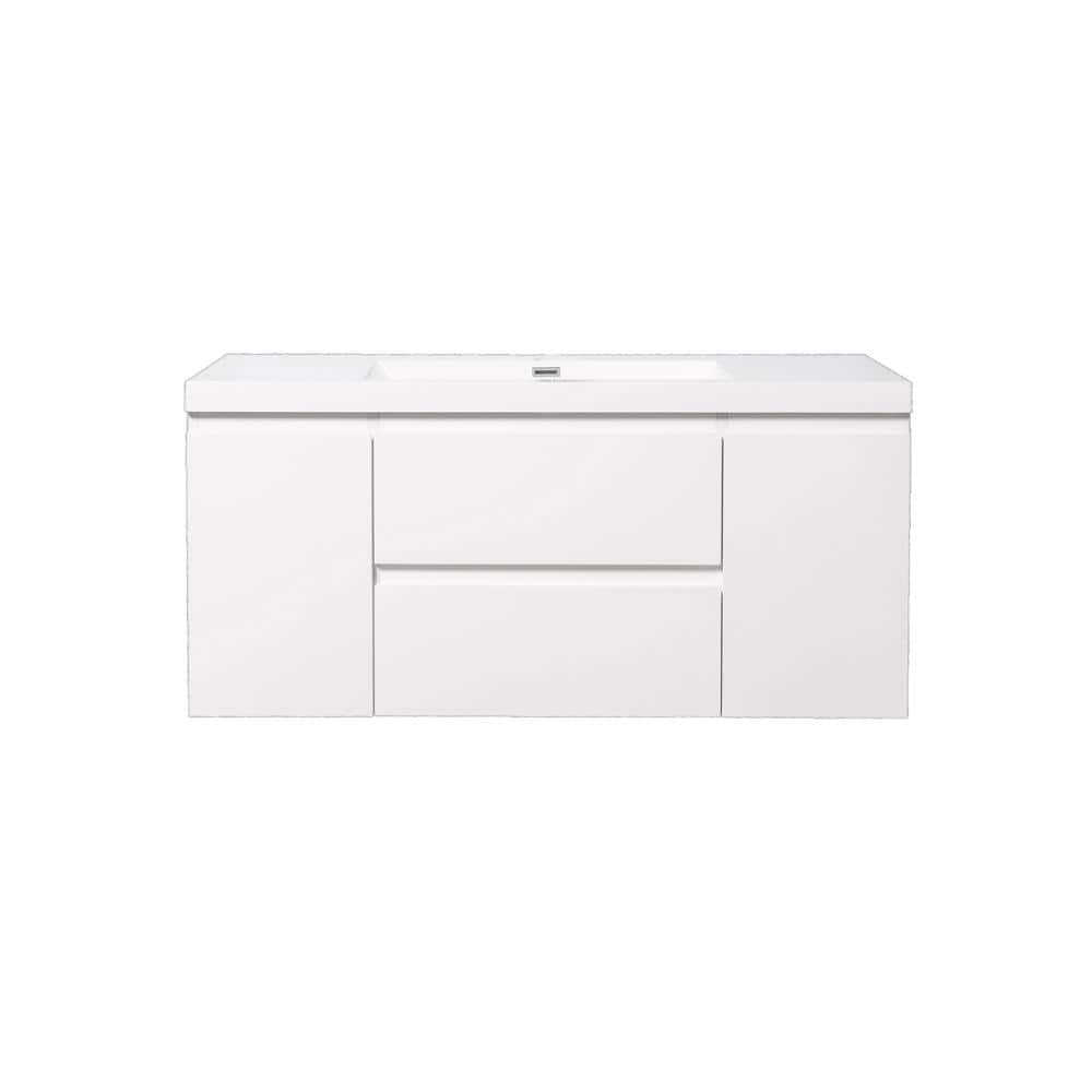 48 in. W Single Sink Wall-Mounted Bath Vanity in Glossy White with White Resin Top Unassembled price history on PriceWatchPro