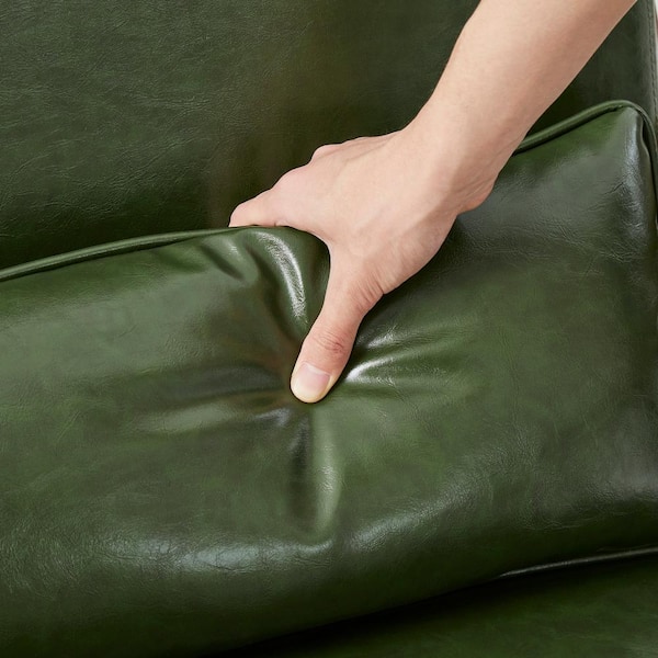 Glitzhome 26 in. Mid-Century Modern Green Faux Leather Arm