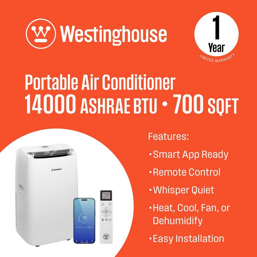 Westinghouse 14,000 BTU White Portable Air Conditioner with Heat Pump and Remote