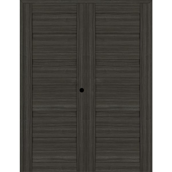 Belldinni Louver 72 in. x 83.25 in. Left-Hand Active Gray Oak Wood Composite Double Prehung Interior Door