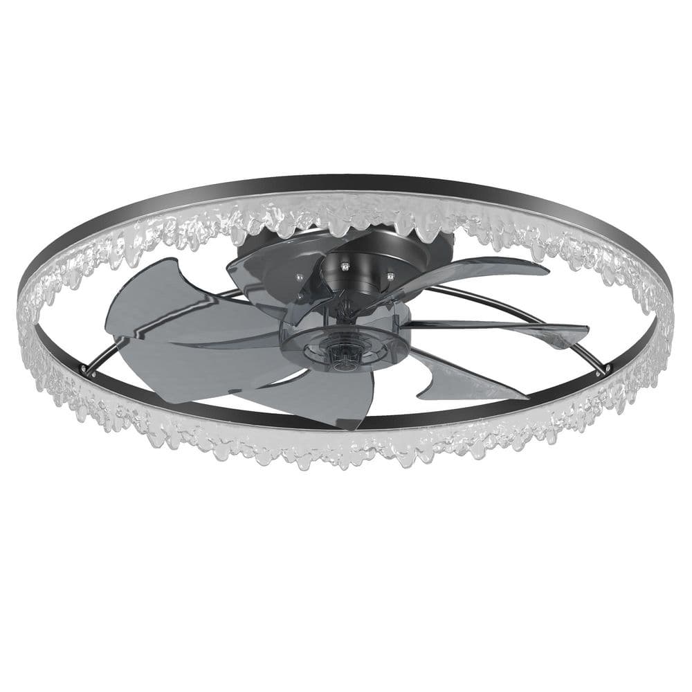 REDIAMS 24 in. Black Flush Mount Luxury Crystal Ceiling Fan w/ Dimmable ...