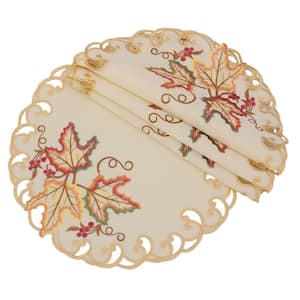 0.1 in. H x 16 in. W Round Moisson Leaf Embroidered Cutwork Fall Placemats (Set of 4)