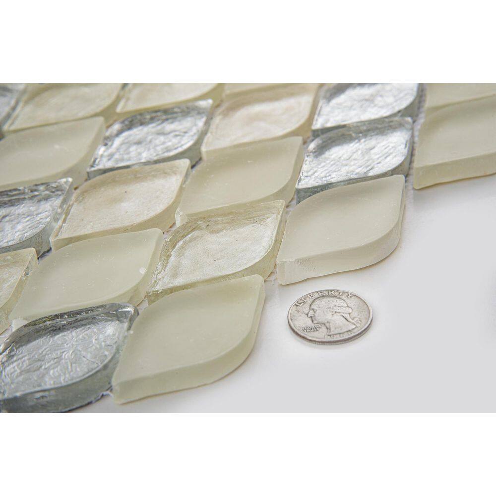 Creme Silver and Off-White Iridescent Glass Mosaic Wall Tile