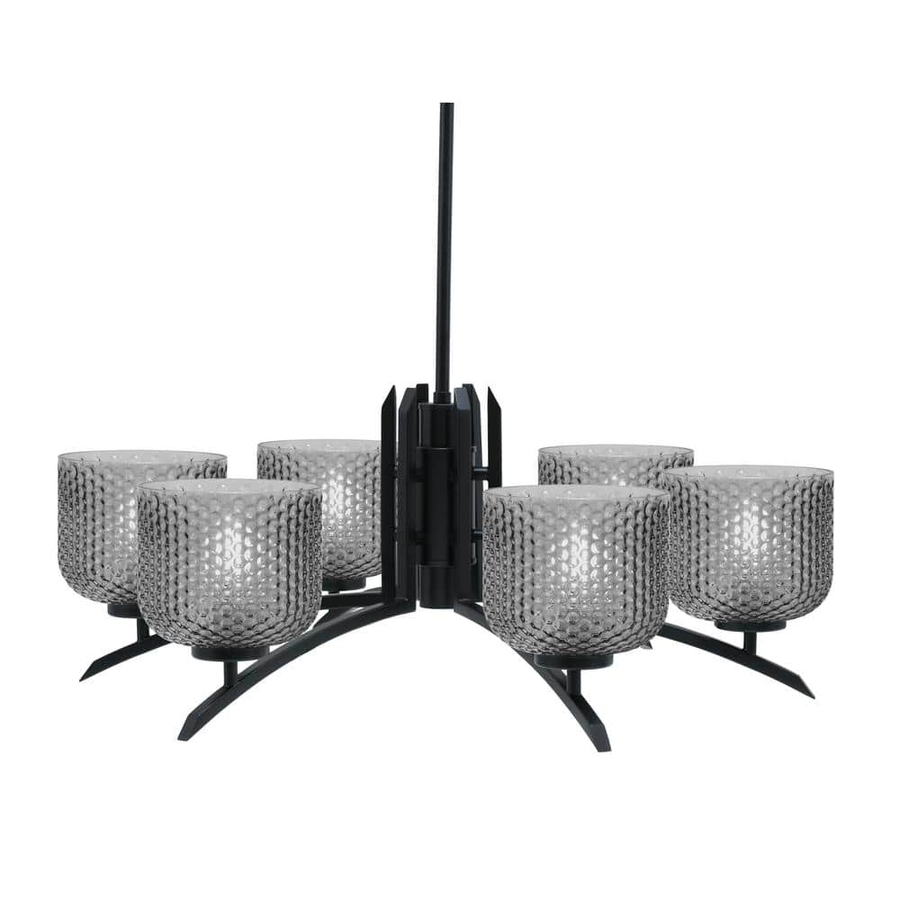 Siena 6-Light Matte Black Chandelier, Round Chandelier with Smoke Glass Sha