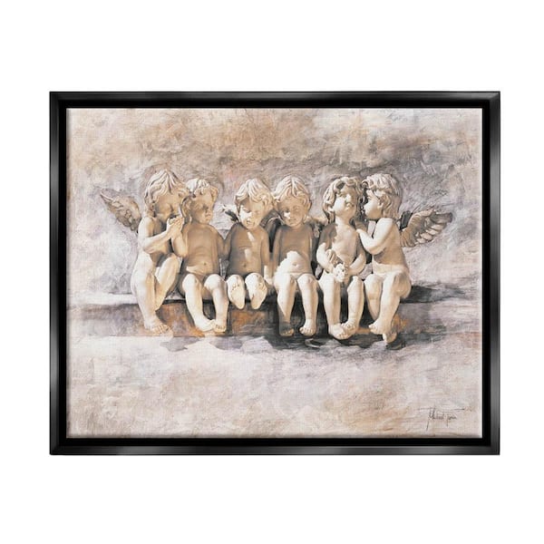 The Stupell Home Decor Collection Angels Chatting Religious Neutral Painting by Young and Proven Floater Frame Religious Wall Art Print 31 in. x 25 in.