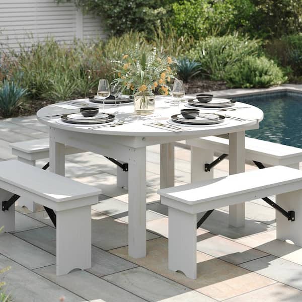 Carnegy Avenue Hercules White Solid Pine Wood 59.75 in. 4-Legs Commercial Farmhouse Dining Table with Foldable Locking Legs Seats 8