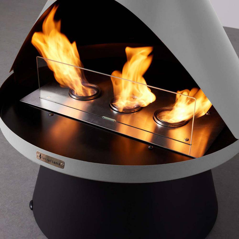 Mist Gray and Black Steel Free-standing Gel Fireplace