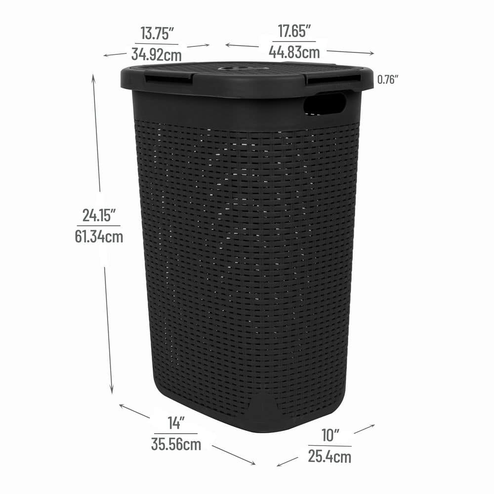 Black Wicker Style Upright Hamper with Lid, 2-Pack