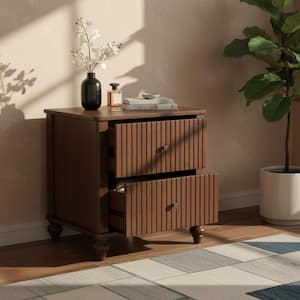 Walnut Brown 2-Drawer 21.6 in. W Classic Nightstand