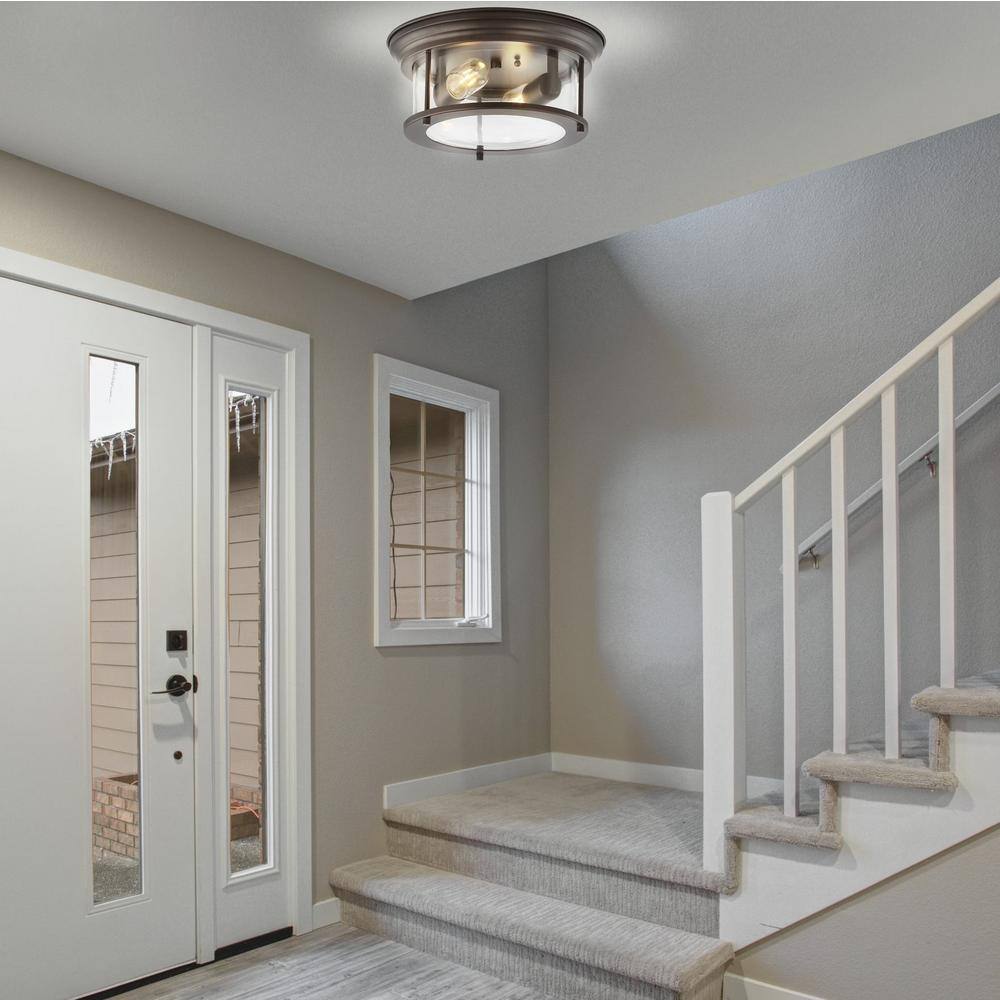 Elegant 13.25" Oil Rubbed Bronze Glass Drum Flush Mount LED Light