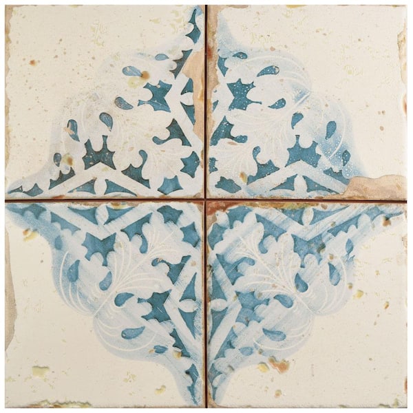 Merola Tile Artisan Azul Decor 13 in. x 13 in. Ceramic Floor and Wall Take Home Tile Sample