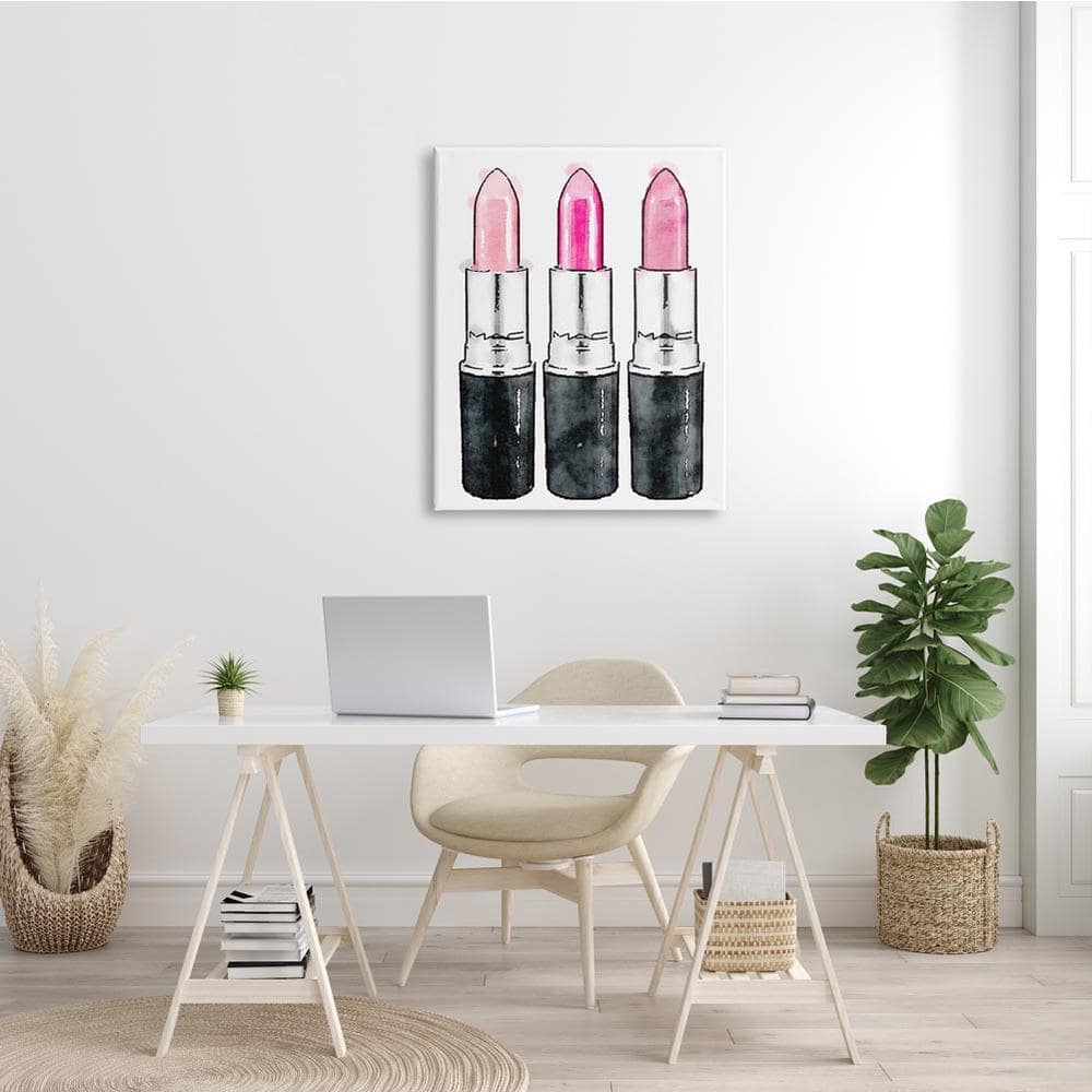 Three Pink Lipsticks Abstract Canvas Wall Art