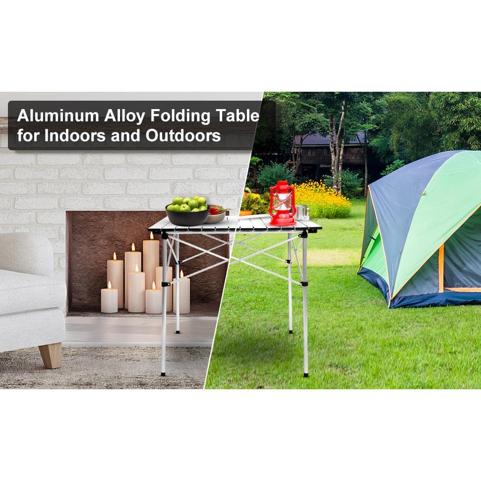 Ultra-Compact White Aluminum Folding Camping Table with Carry Bag