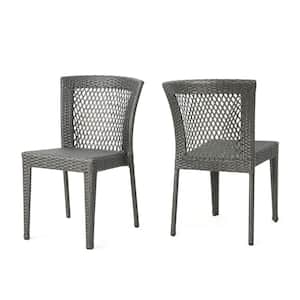 Dusk Gray Stackable Faux Rattan Outdoor Patio Dining Chairs (2-Pack)
