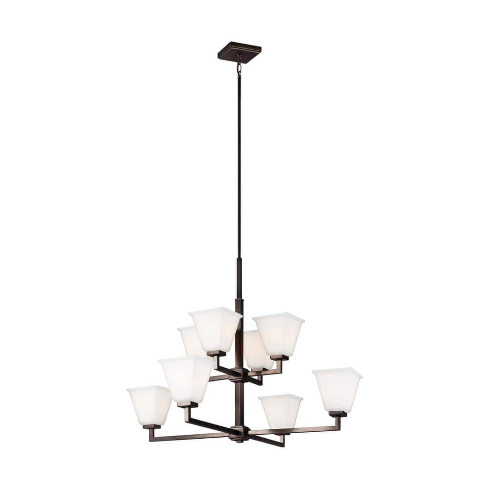 Ellis Harper 35.5" Bronze Multi-Tier Chandelier with Satin Etched Glass Shades